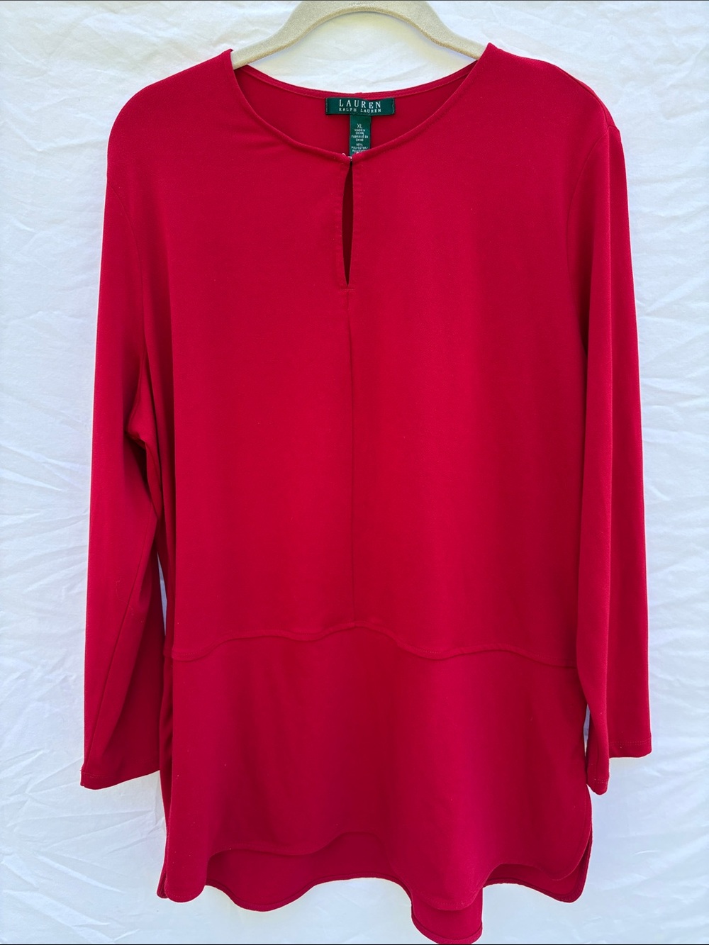 Lauren Ralph Lauren Bright Red Long-Sleeve Tunic with Keyhole